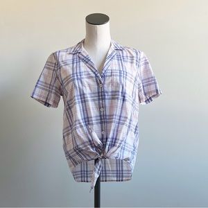 Equipment Keira Plaid Short Sleeve Button Down Shirt Tie White Purple Size XS